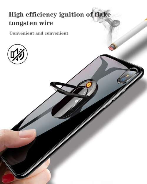 Mobile Phone Ring Bracket Sigarette Lighter - Black