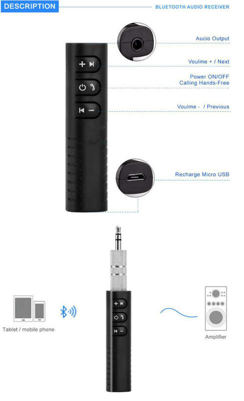 3.5mm Wireless Bluetooth Audio Receiver Stereo Music Adapter for Car Speaker