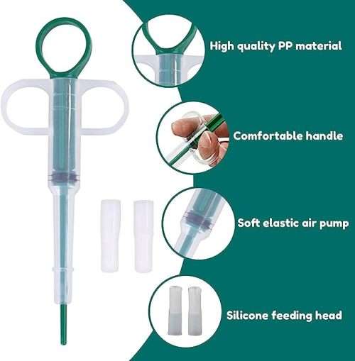 Pet Pill Shooter - Tablet Syringe Pusher Soft Tip Pet Food & Medicine Feeder - GREEN