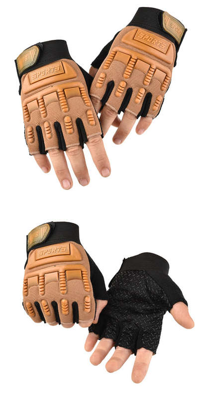 #3 Half Finger Glove Tactical Rubber Knuckle - KHAKI