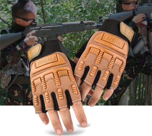 #3 Half Finger Glove Tactical Rubber Knuckle - KHAKI