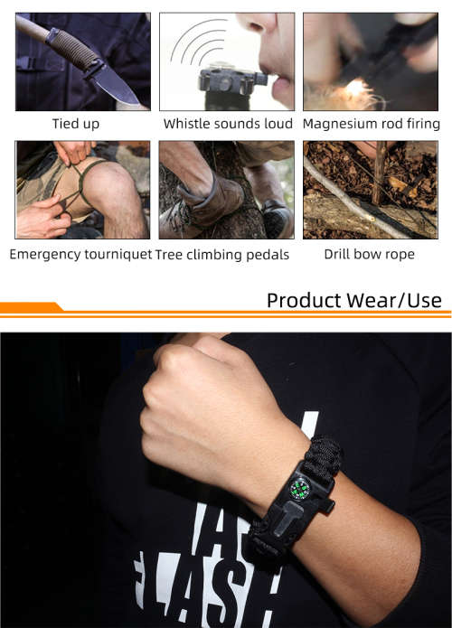 Paracord Survival Flint & Steel  5 in 1 Armband