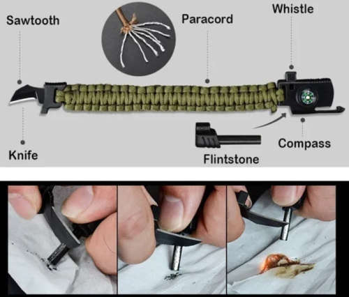 Paracord Survival Tactical 5 in 1 Armband with rope knife