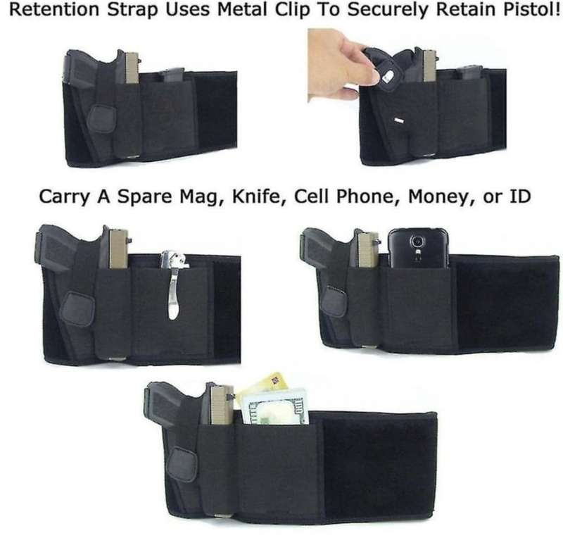 Right Hand Multifunction Outdoor Neoprene Fabric Belly Waistband Concealed Holster - Black