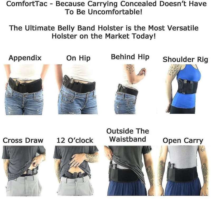 Right Hand Multifunction Outdoor Neoprene Fabric Belly Waistband Concealed Holster - Black