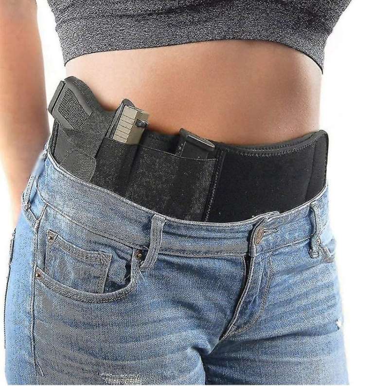 Right Hand Multifunction Outdoor Neoprene Fabric Belly Waistband Concealed Holster - Black