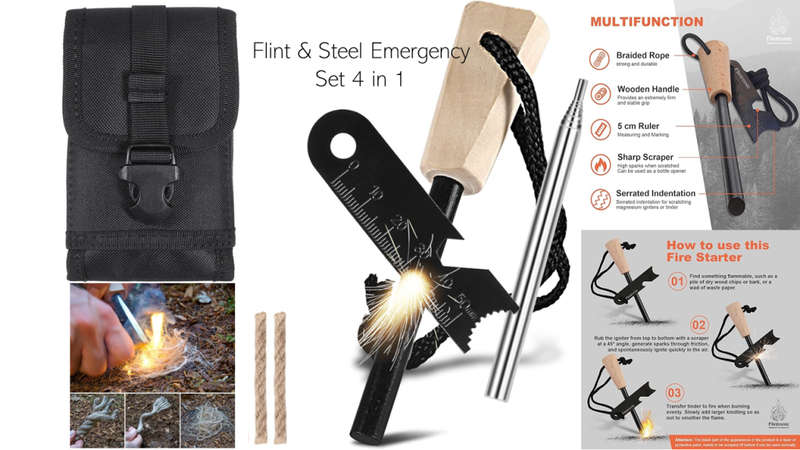 Flint & Steel Emergency Set 4 in 1 - Black
