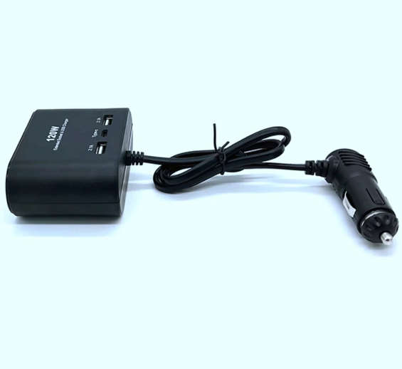 120W Dual USB + 1 Type-C Port Car Charger 3 Cigarette Lighter Sockets Charging Adapter