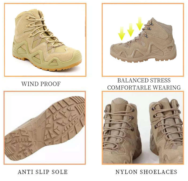 (AK) Anti-Slip Safety Breathable Shock-Absorbing Climbing Hiking Tactical Ankle Boots- Khaki