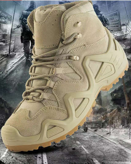 (AK) Anti-Slip Safety Breathable Shock-Absorbing Climbing Hiking Tactical Ankle Boots- Khaki