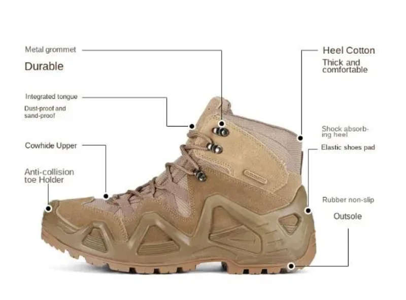 (AK) Anti-Slip Safety Breathable Shock-Absorbing Climbing Hiking Tactical Ankle Boots- Khaki
