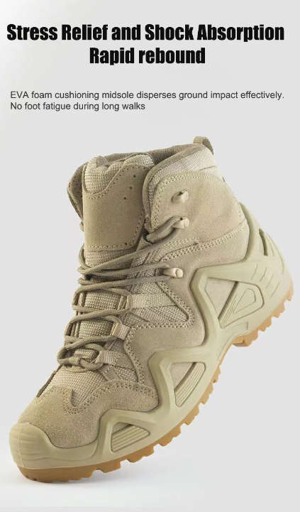 (AK) Anti-Slip Safety Breathable Shock-Absorbing Climbing Hiking Tactical Ankle Boots- Khaki