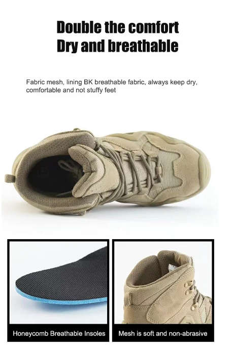 (AK) Anti-Slip Safety Breathable Shock-Absorbing Climbing Hiking Tactical Ankle Boots- Khaki