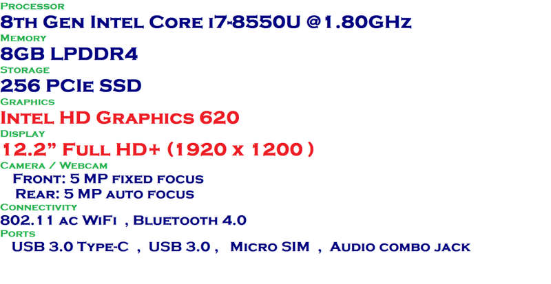 LENOVO MIIX 520 , 8TH GEN CORE I7-8550U @1.80GHz,8GB RAM,256GB SSD 2 IN 1