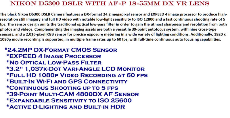 Nikon D5300 DSLR with AF-P 18-55mm DX VR Lens, Bag & 16GB Card IN NEW CONDITION