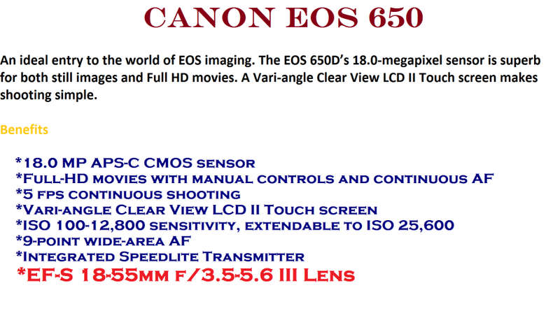 CANON EOS 650D IN BRAND NEW CONDITION WITH 18-55MM ZOOM LENS , COMING IN THE BOX WITH 64GB SD CARD