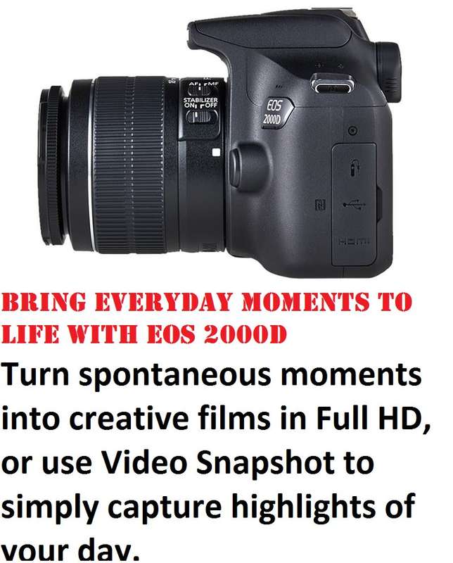 Canon 2000D 24MP DSLR Lens Kit with Canon 18-55MM ZOMM Lens WITH 16GB SD CARD