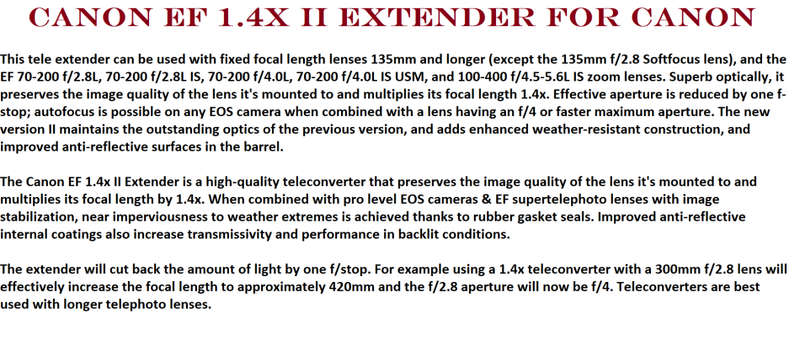 Canon EF 1.4X II Extender for Canon IN EXCELLENT CONDITION
