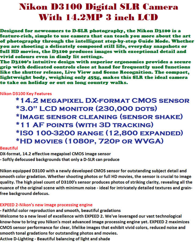 NIKON D3100 14.2MP ,FULL HD MOVIES, WITH 18-55MM VR LENS IN VERY GOOD CONDTION WITH CHARGER