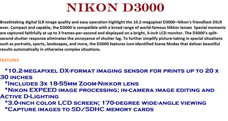 NIKON D3000 WITH 18-55MM ZOOM LENS IN VERY GOOD CONDITION