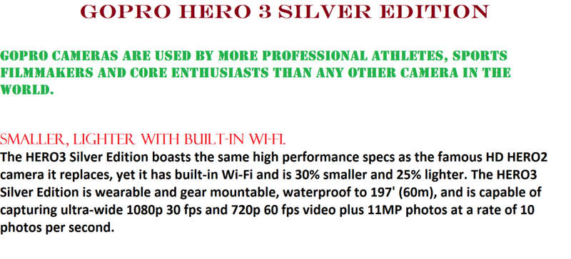 Gopro HERO 3 Silver Edition IN EXCELLENT CONDITION WITH HOUSING AND STAND