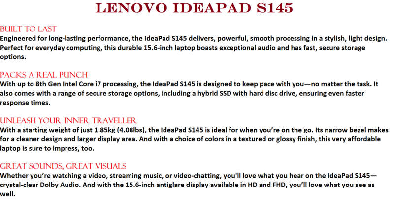 LENOVO IDEAPAD S145, 10TH GEN INTEL CORE I7-1065G7, 4GB RAM ,512GB SSD, FULL HD, BRAND NEW