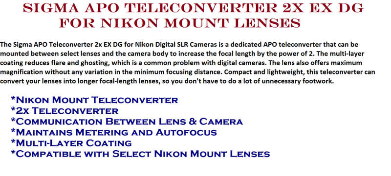 Sigma APO Teleconverter 2x EX DG for Nikon Mount Lenses