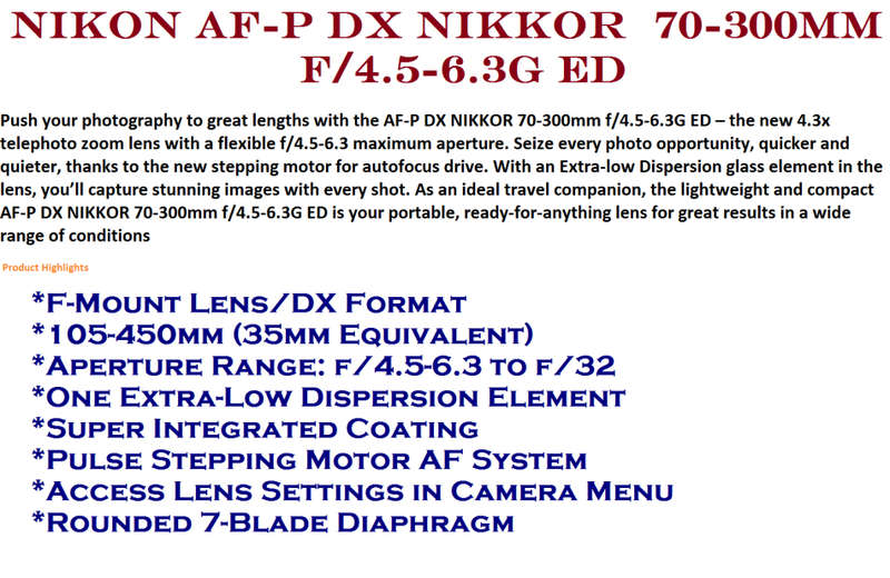 NIKON AF-P DX NIKKOR 70-300mm f/4.5-6.3G ED Lens IN VERY GOOD CONDITION