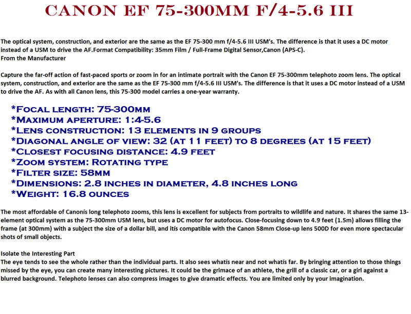 Canon EF 75-300mm f/4-5.6 III Telephoto Zoom Lens for Canon SLR Cameras