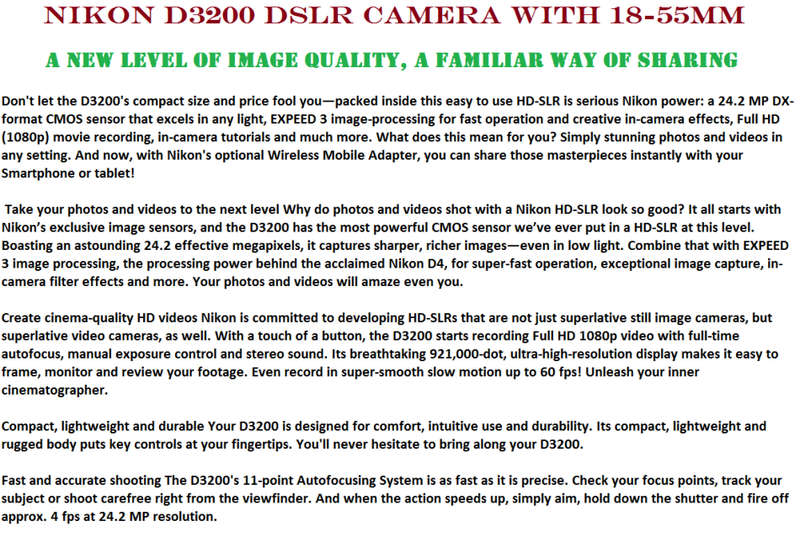 Nikon D3200 24MP DSLR Camera, FULL HD MOVIES  with 18-55mm IN VERY GOOD  CONDITION