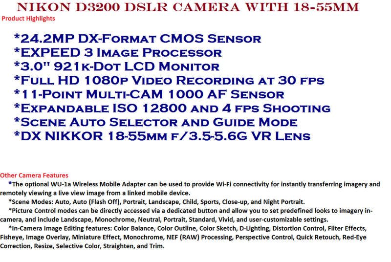Nikon D3200 24MP DSLR Camera, FULL HD MOVIES  with 18-55mm IN VERY GOOD  CONDITION