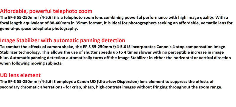 Canon EF-S 55-250mm f/4-5.6 is Image Stabilizer Telephoto Zoom Lens VERY GOOD  CONDITION