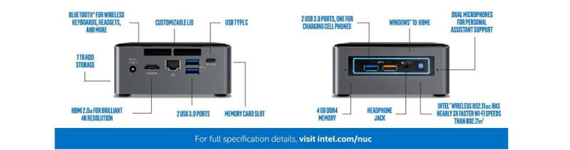 Intel NUC 7 Mainstream Mini PC (NUC7i3BNHXF) - Core i3, 4GB RAM, 128GB SSD
