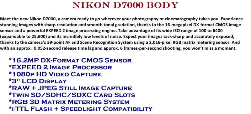NIKON D7000, 16MP DSRL  ( BODY ONLY IN EXCELLENT CONDITION )LOW SHUTTER COUNT OF 10143