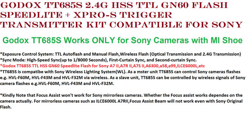 Godox TT685S 2.4G HSS TTL GN60 Flash Speedlite+ Xpro-S Trigger Transmitter Kit Compatible for Sony