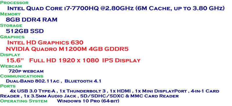 Lenovo ThinkPad P51, Intel Quad-Core i7-7700HQ, 8GB DDR4 RAM, 512GB SSD, 15.6" FHD,4GB NVIDIA Quadro