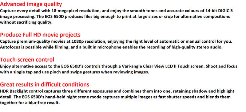 CANON EOS 650D, 18MP DSLR ,FULL HD MOVIES, 18-55MM IS ZOOM LENS , BATTERY GRIP WITH 2 BATTERIES