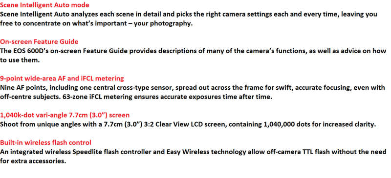 Canon EOS 600D 18MP Digital SLR Camera, FULL HD MOVIES , 18-55mm IS II Lens, CHARGER , SHOULDER BAG