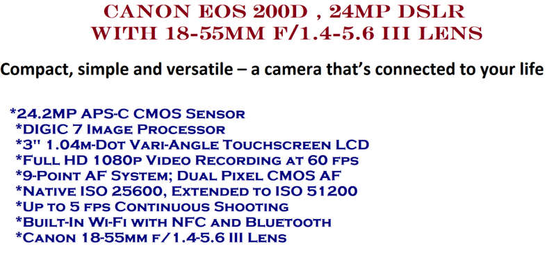 Canon EOS 200D 24MP DSLR Camera with CANON 18-55mm  Lens IN NEW  CONDITION WITH BAG