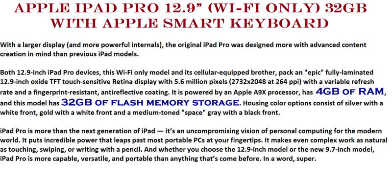 Apple iPad Pro 12.9" (Wi-Fi Only) 32GB WITH APPLE SMART KEYBOARD VERY GOOD CONDITION