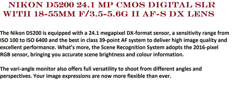 Nikon D5200 24.1 MP CMOS Digital SLR with 18-55mm f/3.5-5.6G II AF-S DX  Zoom Lens, LOWEPRO BAG