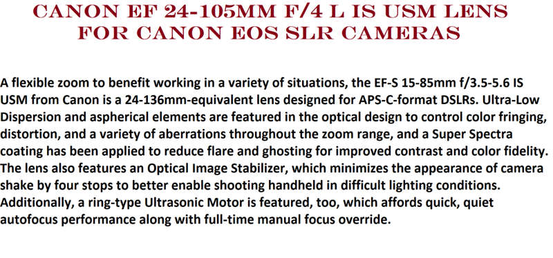Canon EF 24-105mm f/4 L IS USM Lens for Canon EOS SLR Cameras  IN EXCELLENT CONDITON