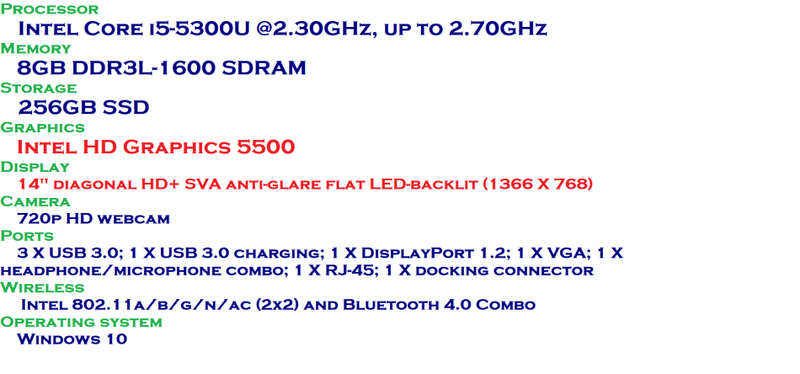 HP Elitebook 840 G2 Intel Core i5-5300U @2.30GHz, 8GB DDR4 RAM, 256GB SSD, 14` Display, Win10 Pro