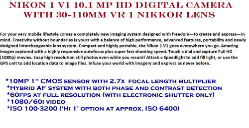 Nikon 1 V1 10.1 MP HD Digital Camera System with 30-110MM VR 1 NIKKOR Lens