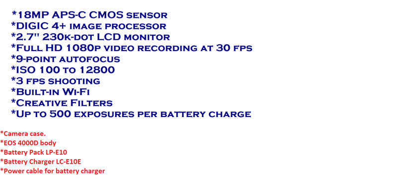 Canon EOS 4000D 18MP DSLR , FHD MOVIES, WIFI with EF-S 18-55mm  ZOOM LENS