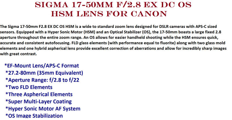 Sigma 17-50mm f/2.8 EX DC OS HSM Lens for Canon