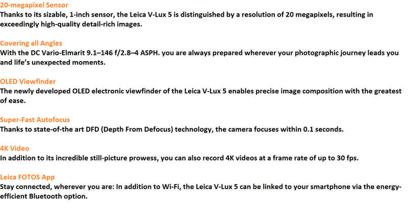 Leica V-Lux 5 20MP Superzoom Digital Camera with 9.1-146mm f/2.8-4 ASPH Lens (Black)