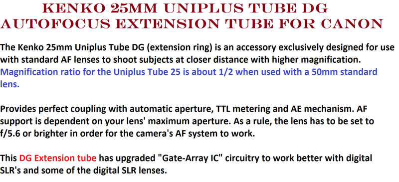 Kenko 25mm Uniplus Tube DG Autofocus Extension Tube for Canon EOS EF
