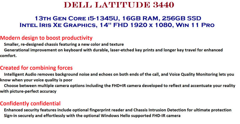 Dell Latitude 3440, 13th Gen i5-1335U, 16GB RAM, 256GB SSD, Intel Iris Xe Graphics, 14` FHD 1920 x 1