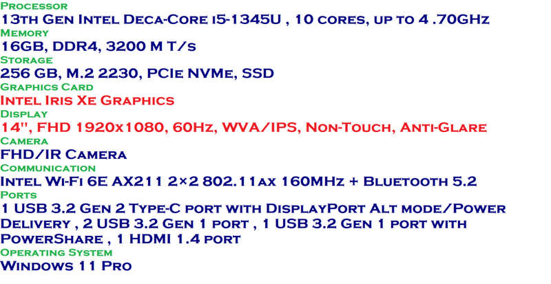 Dell Latitude 3440, 13th Gen i5-1335U, 16GB RAM, 256GB SSD, Intel Iris Xe Graphics, 14` FHD 1920 x 1